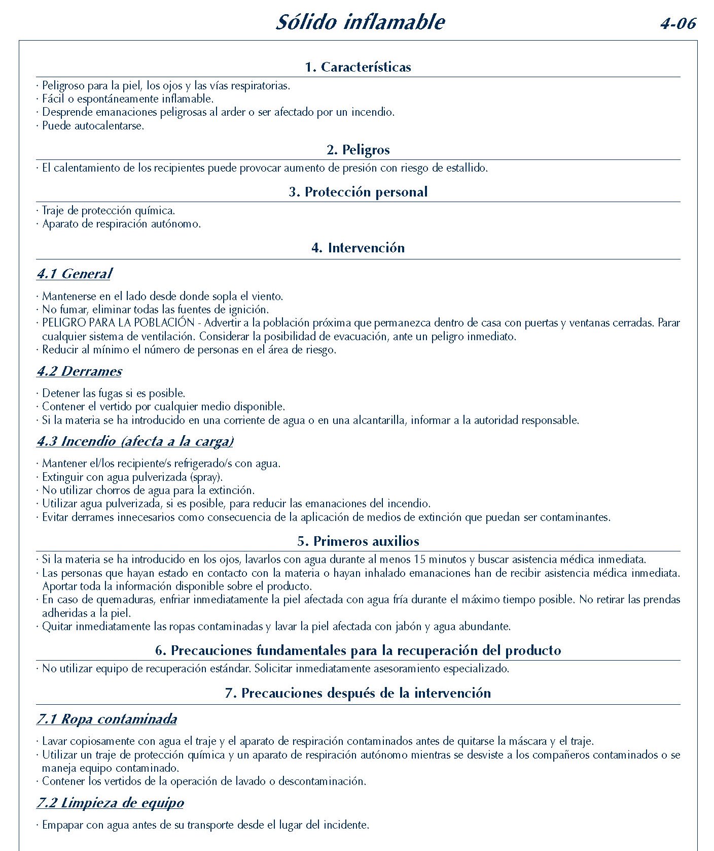 190 FICHA 4-06 SOLIDO INFLAMABLE FICHAS EMERGENCIA